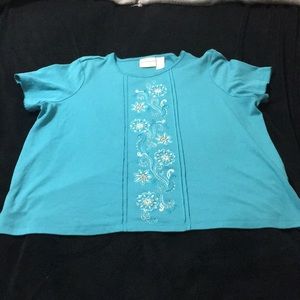Alfred Dunner bright teal T-shirt with embroidery